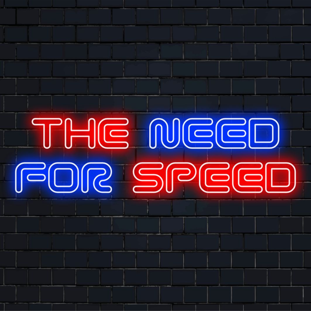 Individuelles LED-Neonschild, das dem Need for Speed-Logo ähnelt; ideale dynamische Neon-Wandkunst für Autoliebhaber.