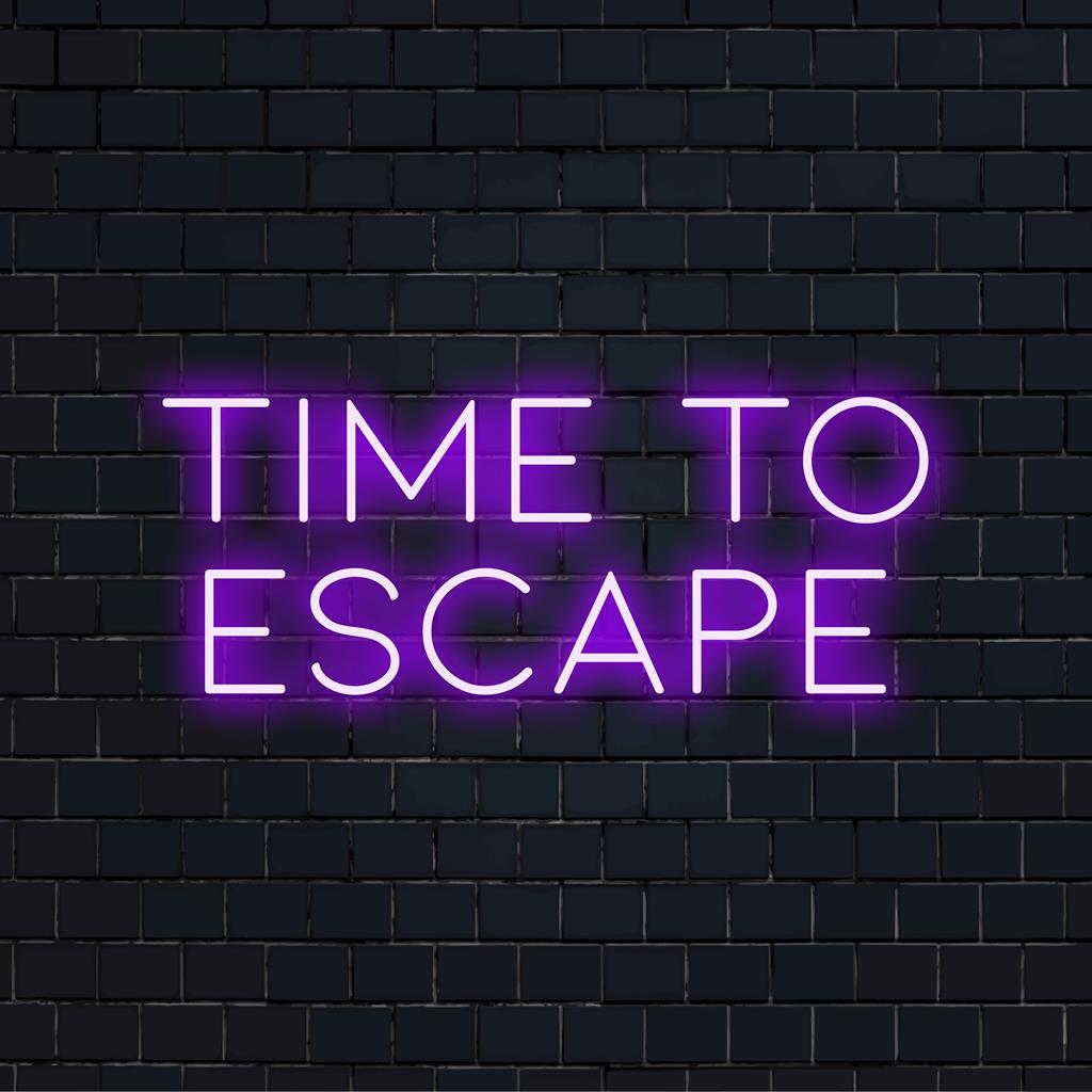 LED-Neonschild mit der Aufschrift „Time To Escape“; vielseitiges Dekor mit lebendiger Beleuchtung für jede Umgebung.