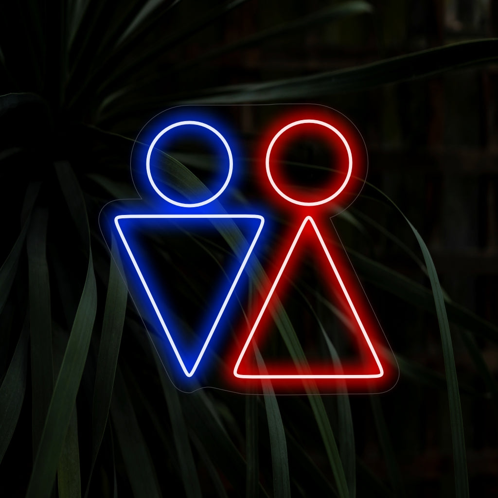 „Toilet Man And Woman Triangle Neon Sign“ verfügt über helle, universelle Symbole zur einfachen Identifizierung von Toiletten.