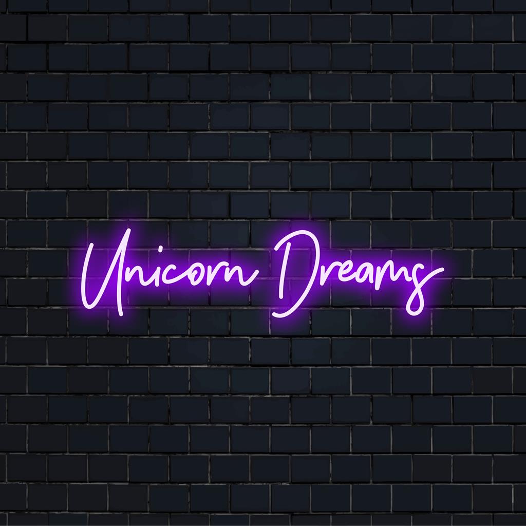 Lebendiges LED-Neonschild „Unicorn Dreams“ mit mystischer Neonkunst für eine skurrile Dekoration – individuelles magisches LED-Stück.