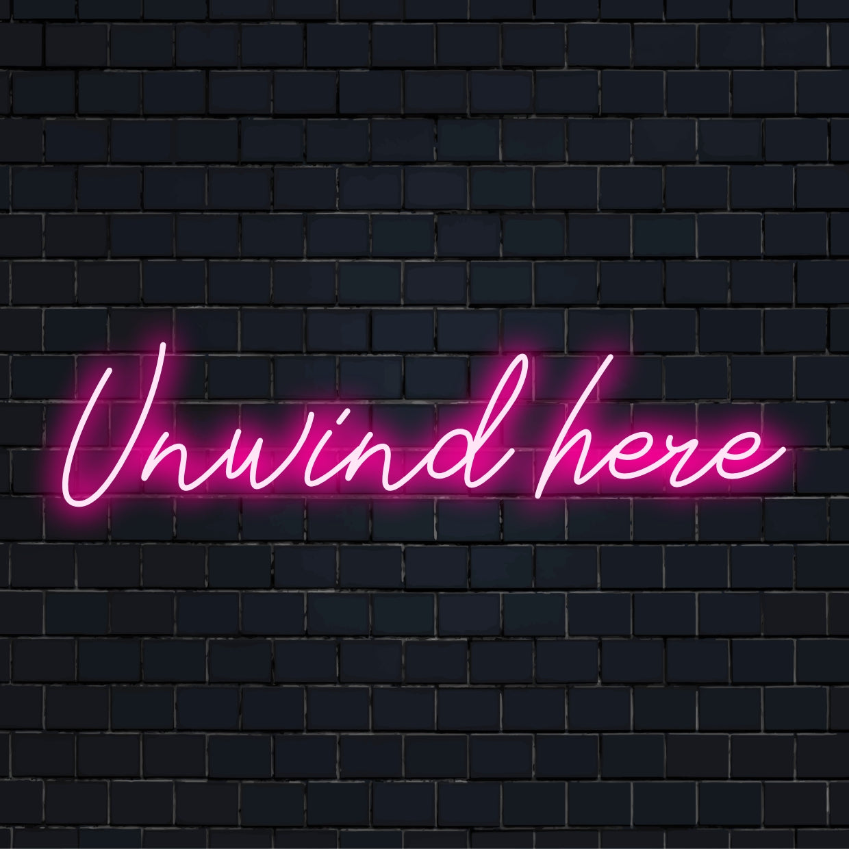 Individuelles LED-Neonschild mit der Aufschrift „Unwind Here“; perfekte Neon-Wandkunst zum Schaffen einer entspannenden Atmosphäre.