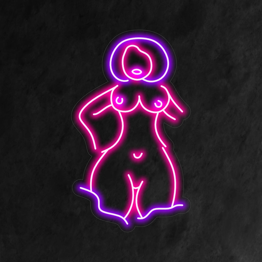 „Vintage Lady Silhouette Neon Sign“ strahlt mit elegantem Glanz Raffinesse aus und bringt einen Hauch von Nostalgie und zeitlosem Charme in Ihren Raum.