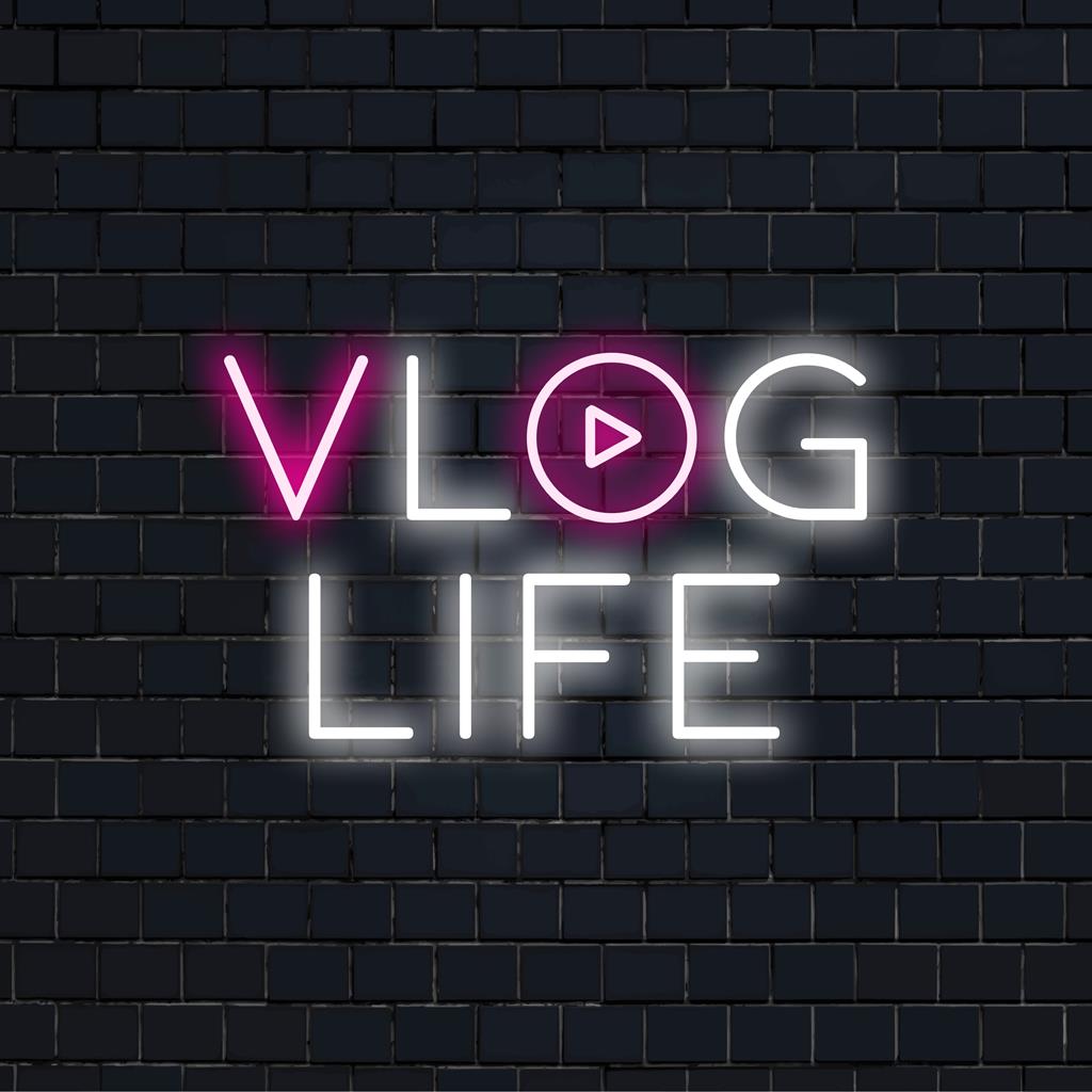 Vlog Life LED-Neonschild, perfekt für Content-Ersteller, ideal, um die Energie in Ihrem Aufnahmeraum zu steigern.