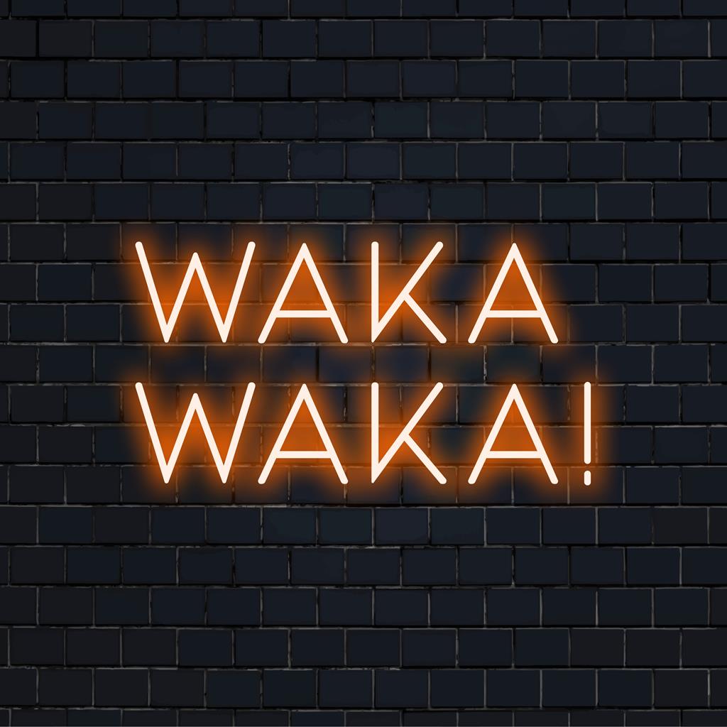 Individuelles LED-Neonschild mit dem Satz „Waka Waka!“, perfekt für eine einzigartige Neonlichtdekoration und eine personalisierte Atmosphäre.