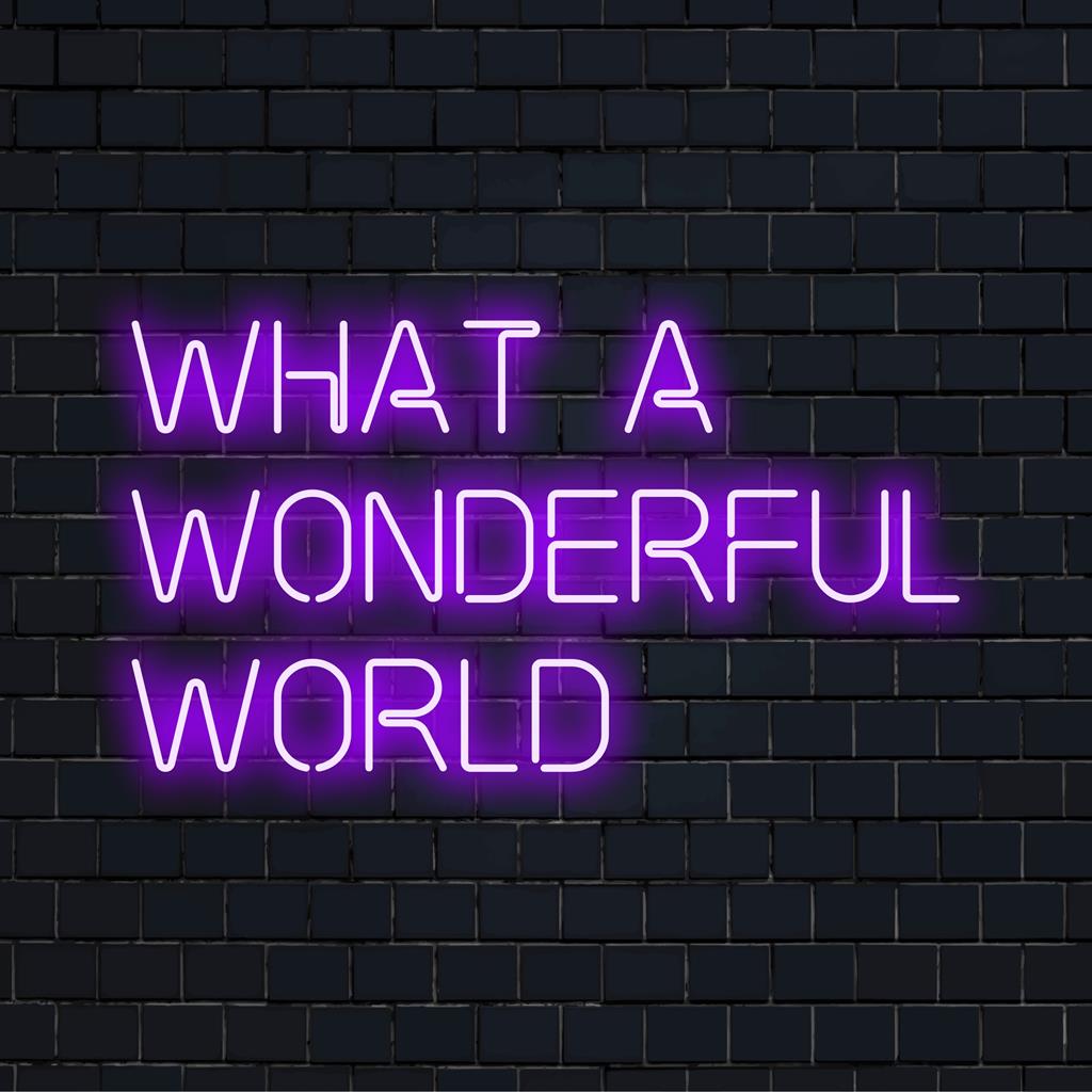 Auf dem leuchtenden LED-Neonschild steht „What A Wonderful World“ und erhellt Räume mit individueller Neonkunst und personalisiertem Lichtdekor.