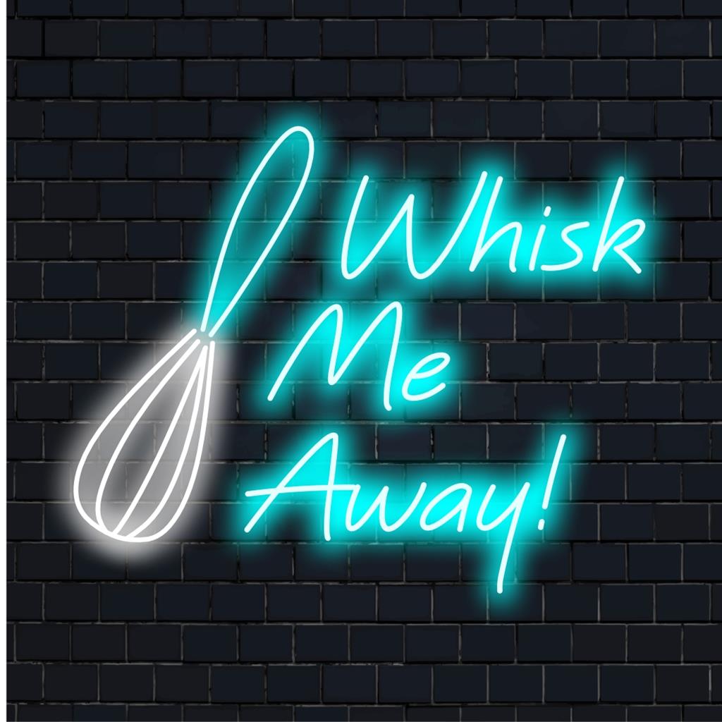 Dieses handgefertigte, individuelle LED-Neonschild „Whisk Me Away!“ strahlt eine sanfte, leuchtende Eleganz aus und erhellt jeden Raum.
