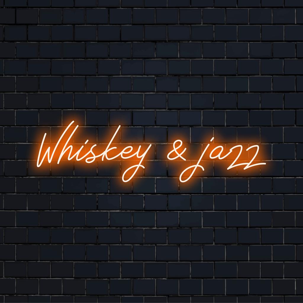Stilvolles, individuell angefertigtes LED-Neonschild mit der Aufschrift „Whiskey und Jazz“, perfekt für die Atmosphäre einer trendigen Bar oder Männerhöhle.