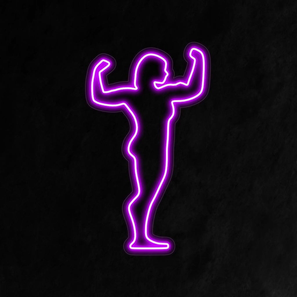 „Woman Athlete FleXing Neon Sign“ verkörpert mit seinem dynamischen Leuchten Stärke und Widerstandsfähigkeit und zelebriert Athletik und Selbstbestimmung in Ihrem Raum.