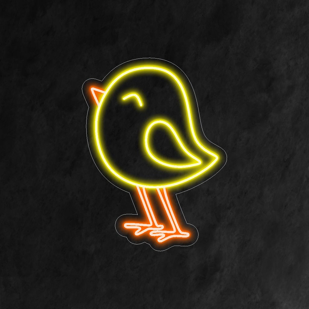 „Yellow Chick Neon Sign“ – Eine niedliche Darstellung eines gelben Kükens in leuchtendem Neonlicht.