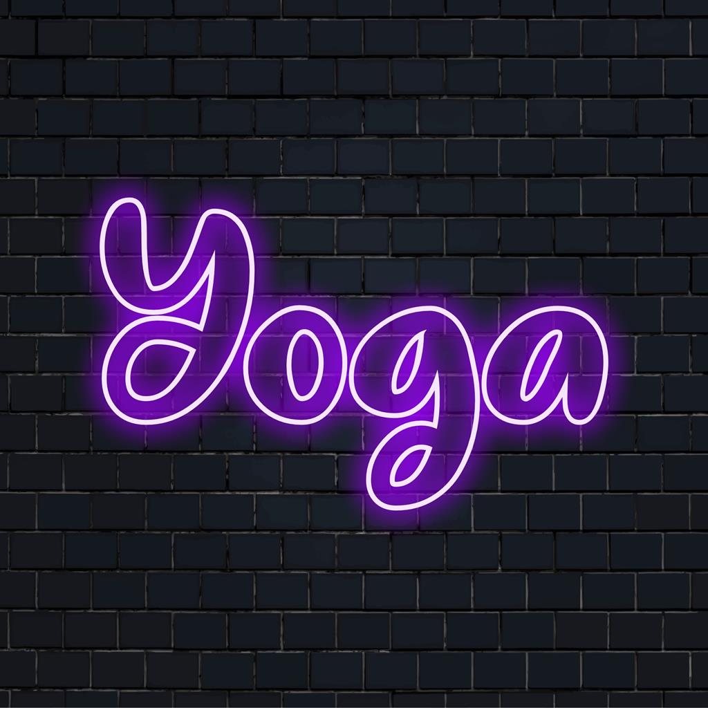 Strahlendes LED-Yoga-Neonschild; perfekt als Neon-Wandkunst für ruhige Räume. Individuelles LED-Design mit einem ruhigen Yoga-Motiv.