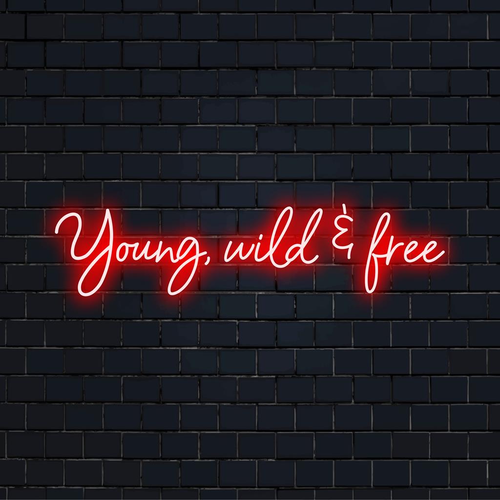 Lebendiges „Young, Wild Free“-LED-Neonschild, perfekte Neon-Wandkunst und Statement-Dekor, um jedem Raum Energie zu verleihen.