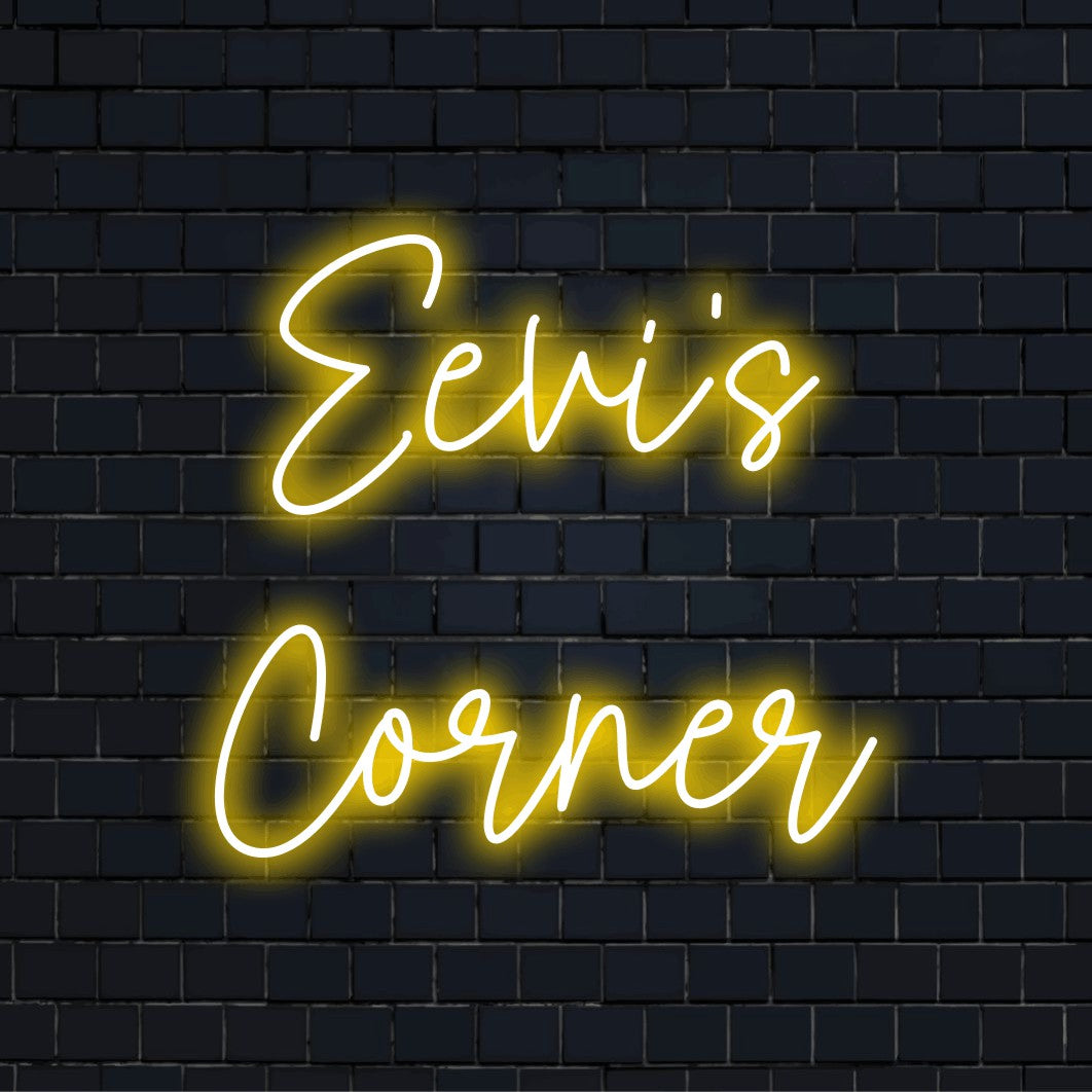 Eevi_s Corner Personalized Neon Light with glowing wall decor on black brick background