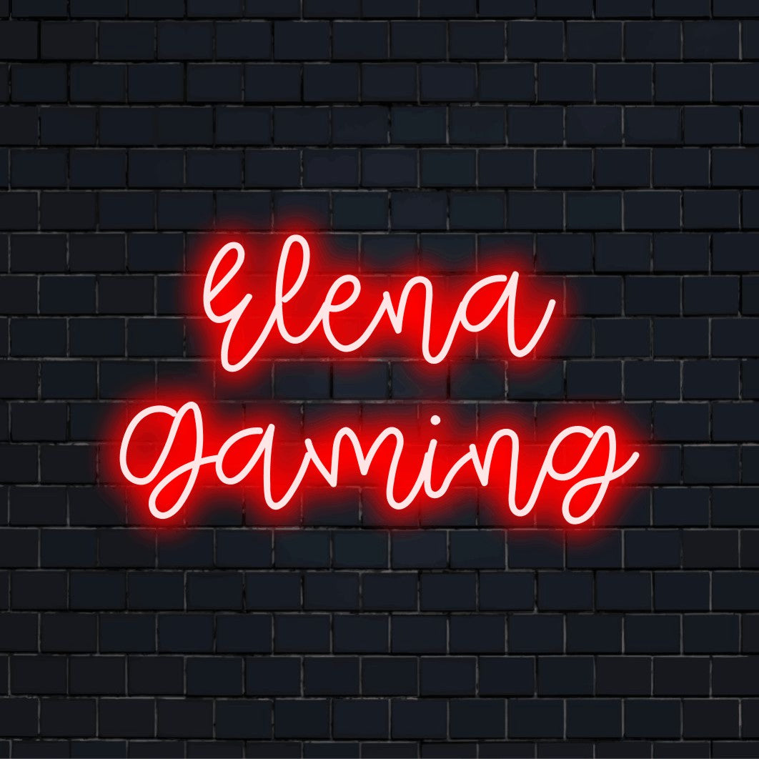 Elena Gaming Personalized Neon Light with soft neon glow on black brick background