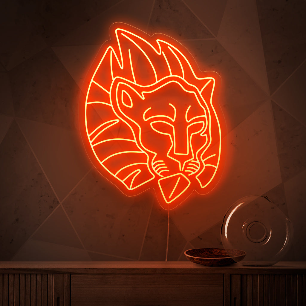 Das Löwen-Neonschild ist eine majestätische Ergänzung zu einer Dekoration mit Wildtiermotiven, es strahlt Kraft aus und gibt ein fesselndes Licht ab.