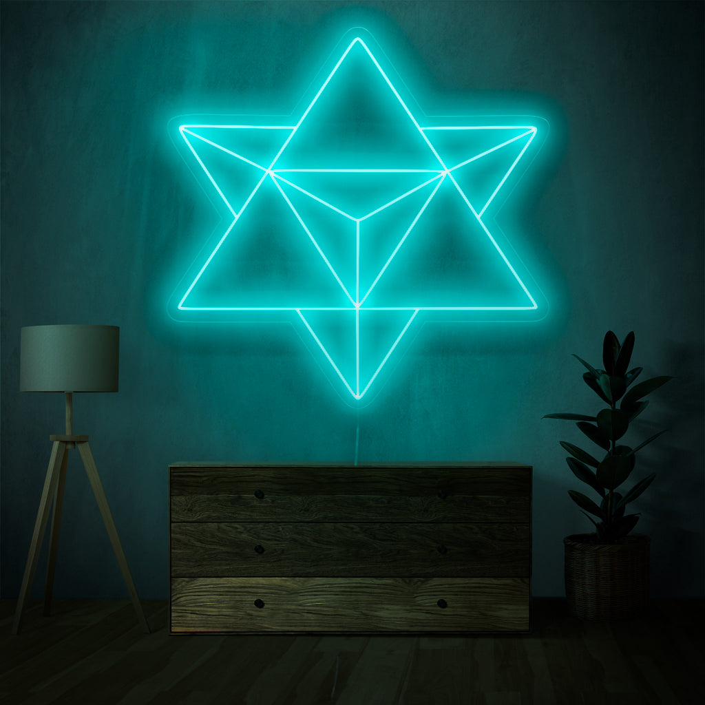 Das Merkaba-Neonschild ist eine transzendente Ergänzung zu spirituell angehauchten Dekorationen, die ein Gefühl göttlicher Energie ausstrahlen und ein fesselndes Licht ausstrahlen.