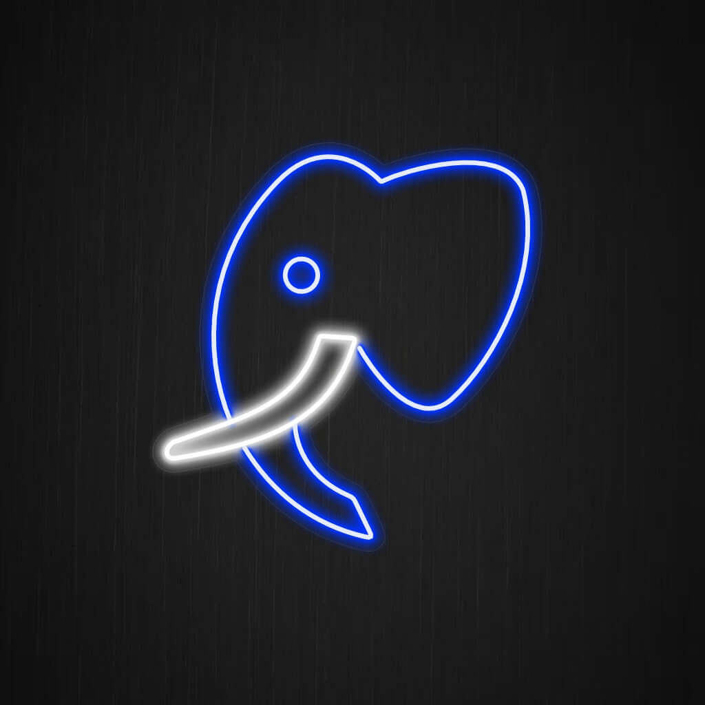 Ein elegantes und minimalistisches Neonschild, das die Silhouette eines Elefanten darstellt.