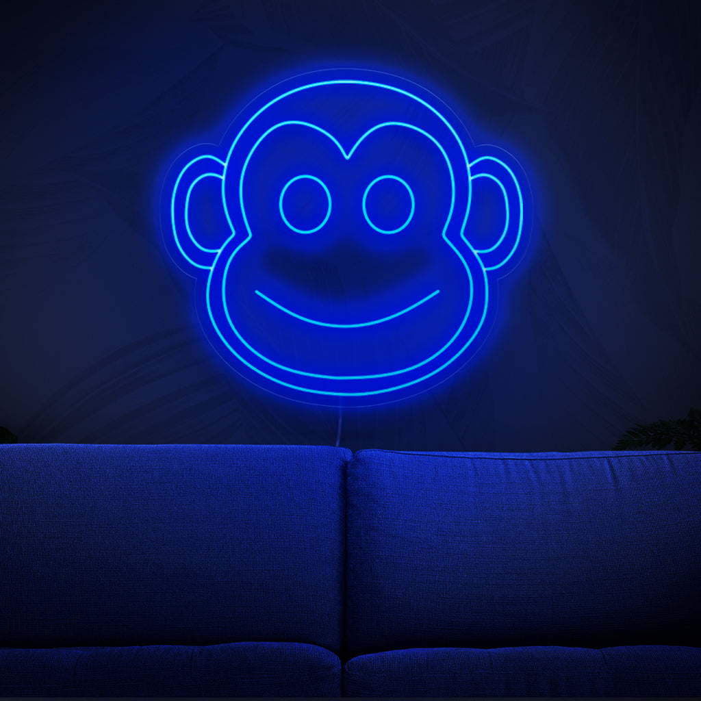 Das Affen-Neonschild ist eine verspielte Ergänzung zur Dekoration mit Tiermotiven und strahlt ein lebendiges und energiegeladenes Licht aus.