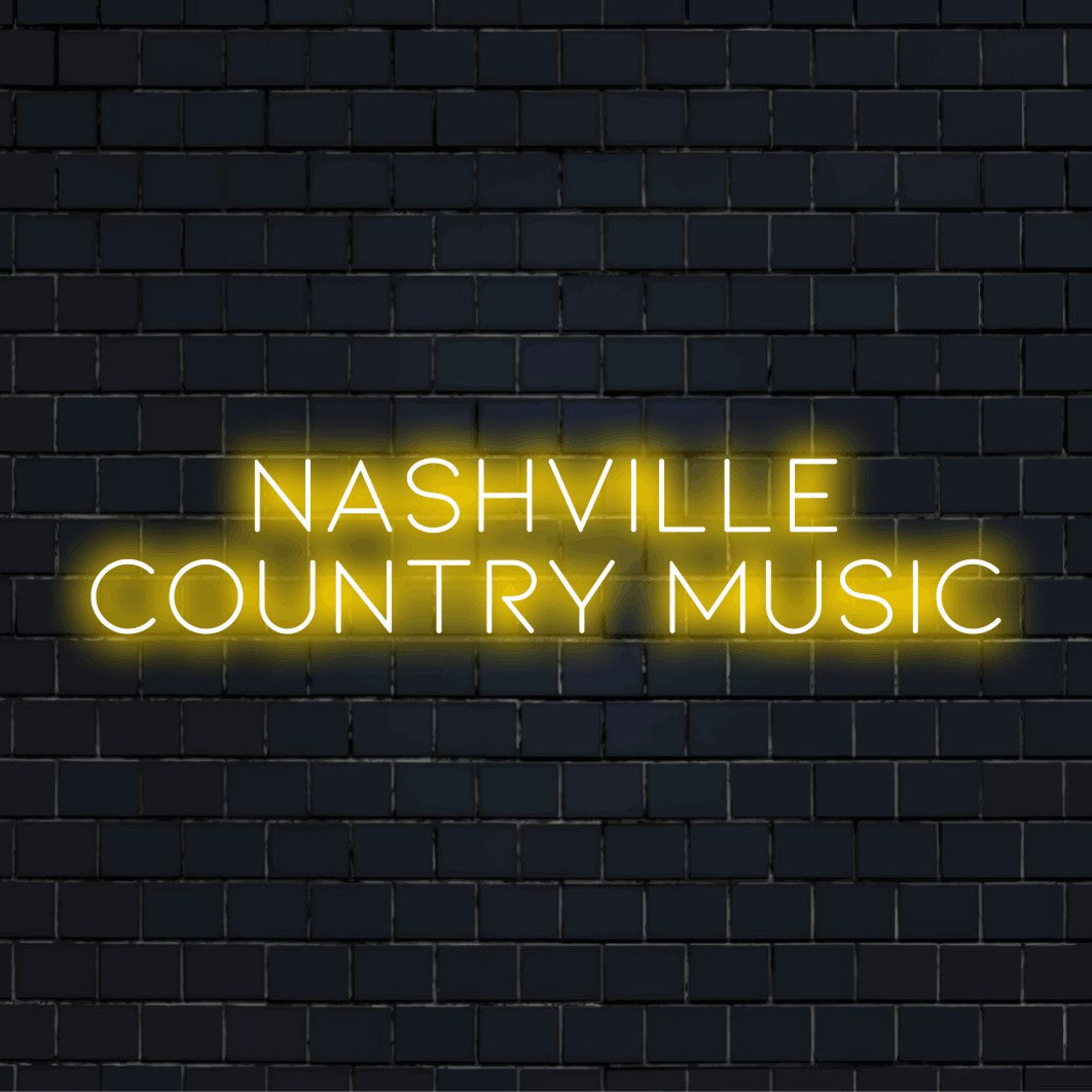 Nashville Country Music LED Neon Sign, bright LED glow on dark brick wall