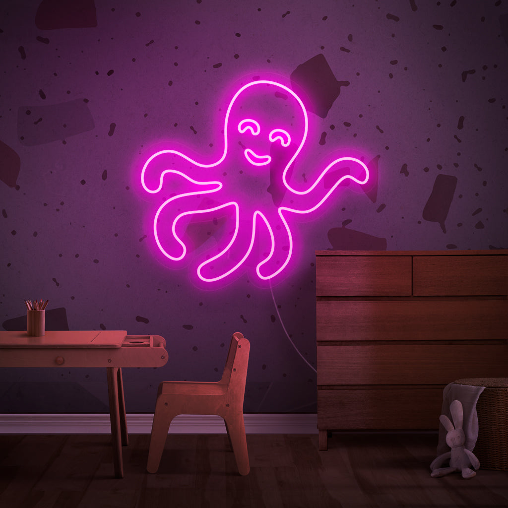 Das Oktopus-Neonschild ist eine geheimnisvolle Ergänzung zur Meeresdekoration und wirft ein faszinierendes und fesselndes Licht