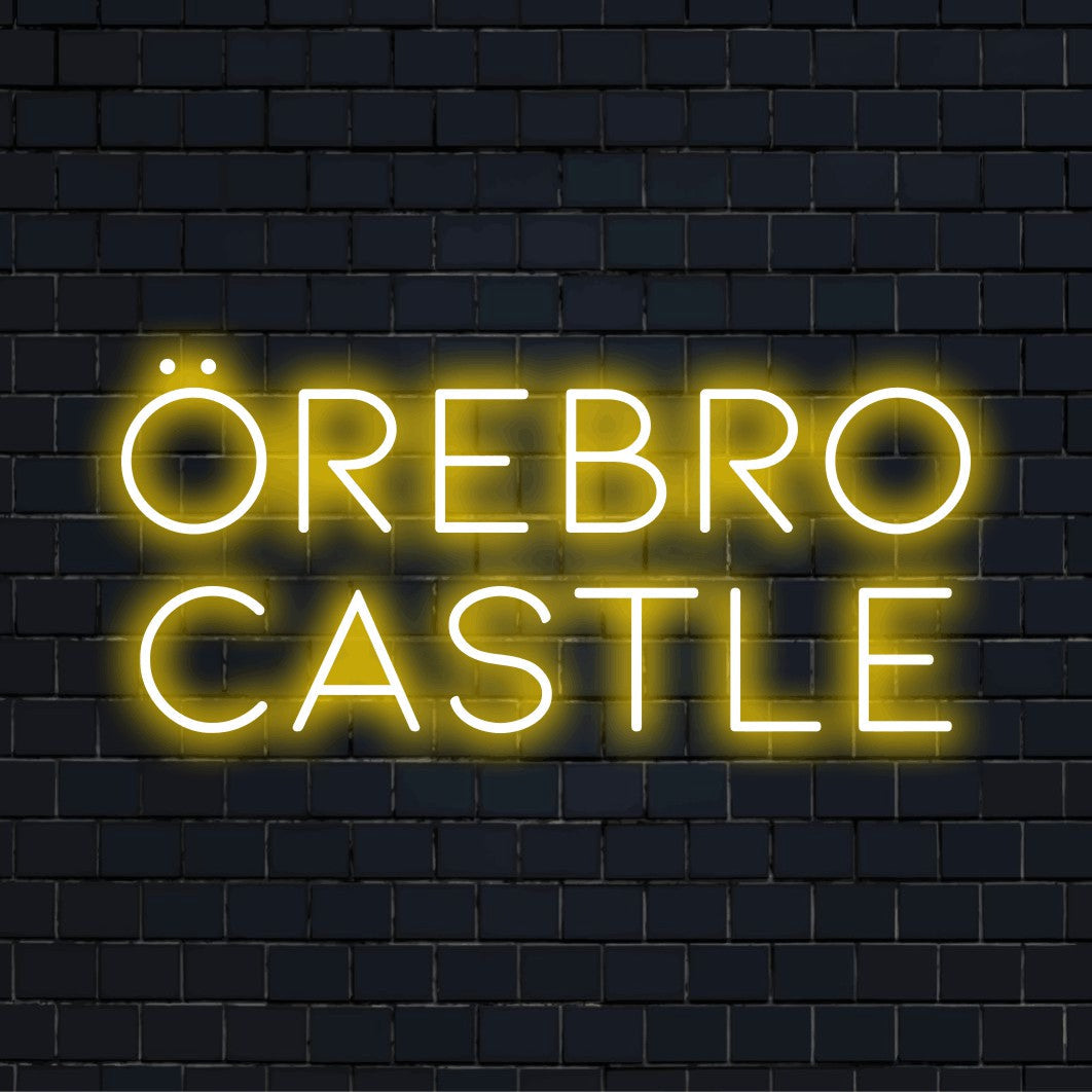 Orebro Castle LED Neon Sign, glowing wall decor against brick backdrop