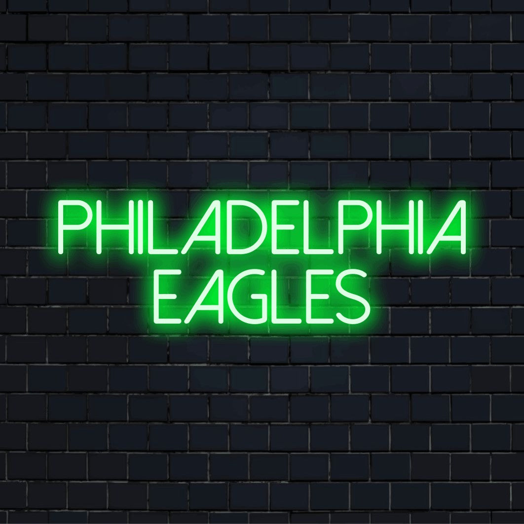 Philadelphia Eagles Neon Sign, soft neon glow on dark brick background