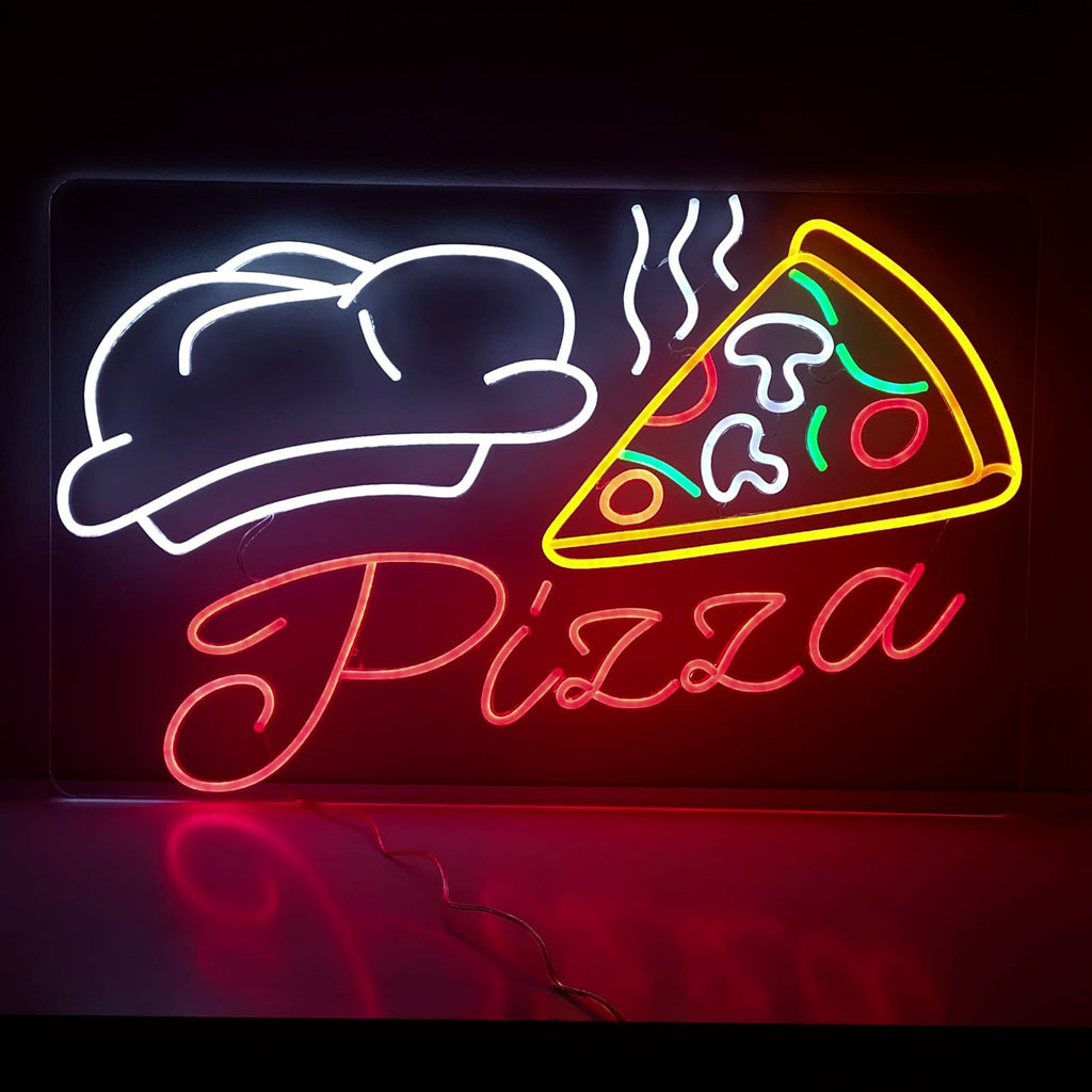 Pizza mit Pizzastück Leuchtreklame - The Art Neon