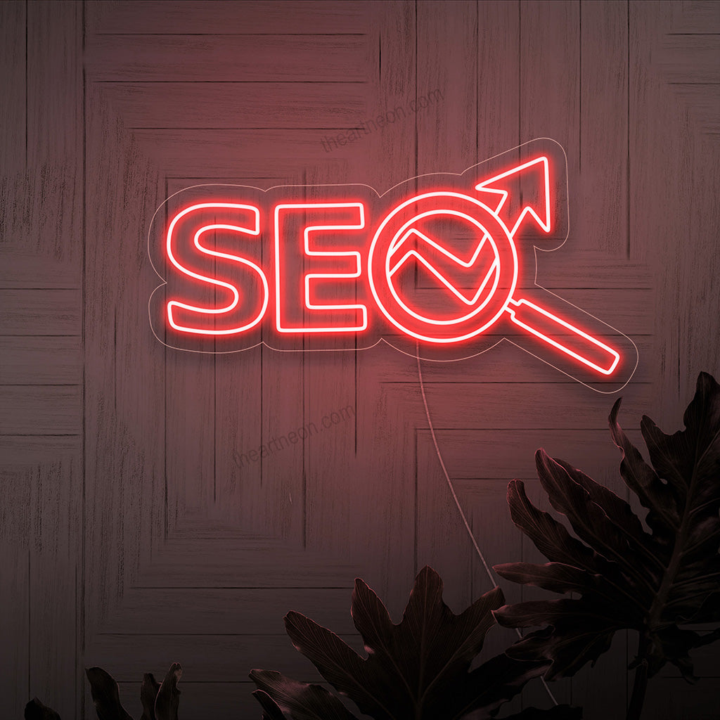 Handgefertigtes SEO-Neonschild, ein Symbol für digitales Marketing und Website-Optimierung, perfekt für die Dekoration Ihres Online-Geschäfts.