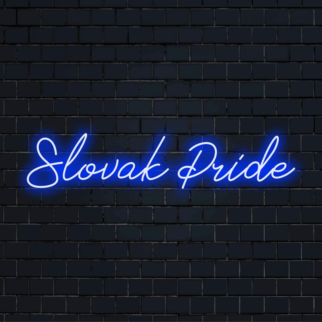 Slovak Pride Neon Light with glowing wall decor against brick backdrop