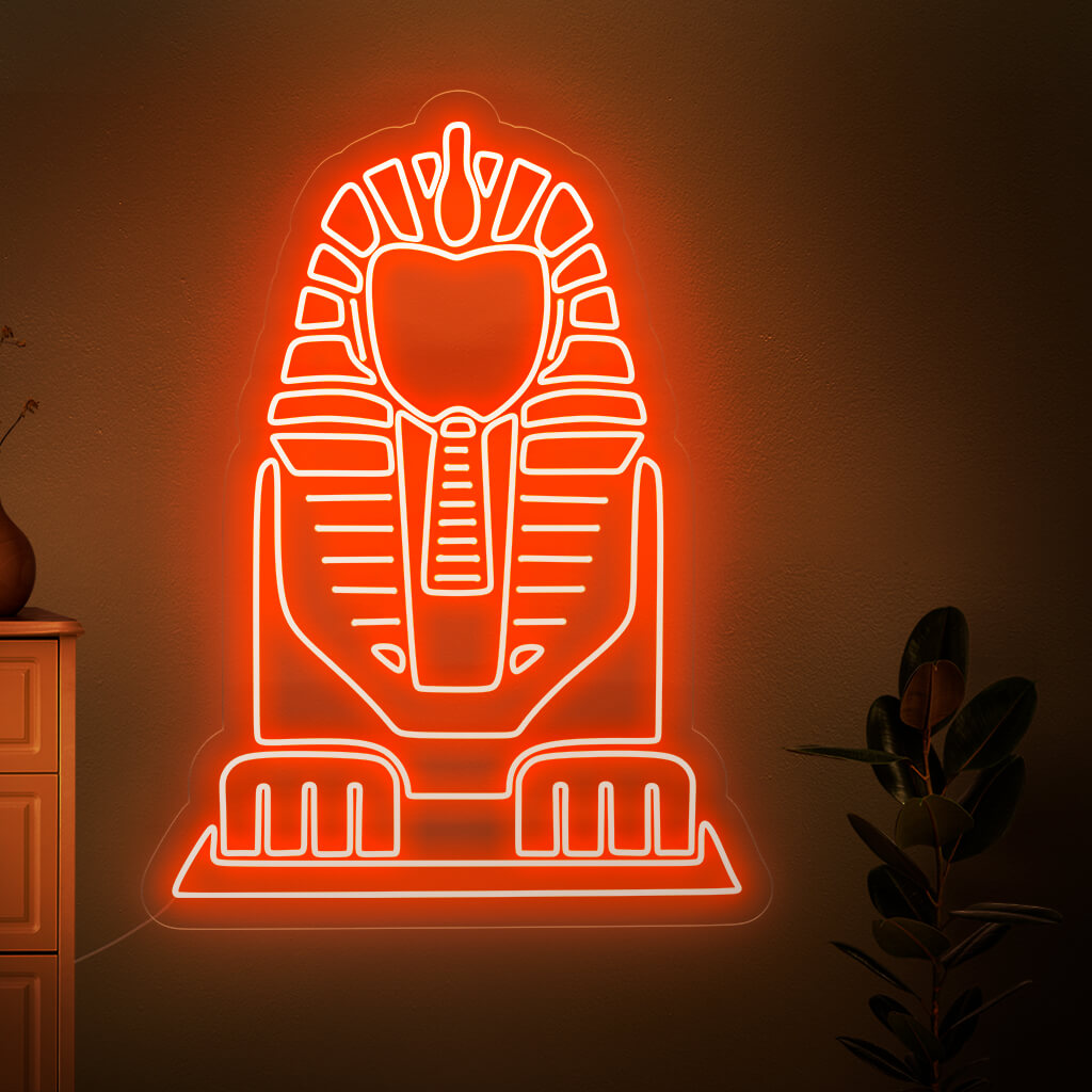 Ein faszinierendes Sphinx-Neonschild für eine Dekoration im ägyptischen Stil, das ein lebendiges und fesselndes Licht ausstrahlt.