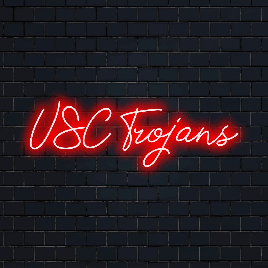 Usc Trojans LED Neon Sign, glowing neon text on dark brick background