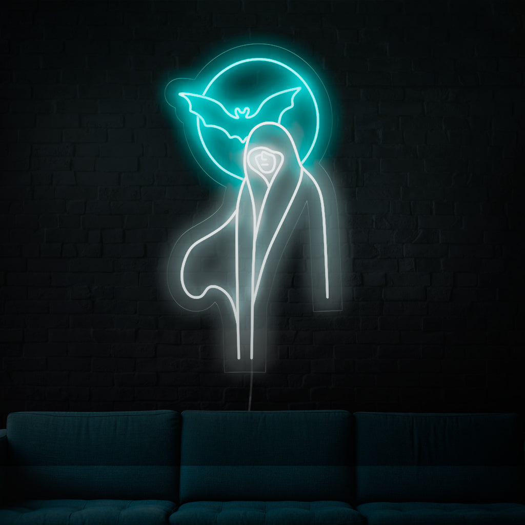 Handgefertigtes Neonschild mit weißen Geisterdamen, eine fesselnde Ergänzung für paranormale oder gespenstische Dekorationen