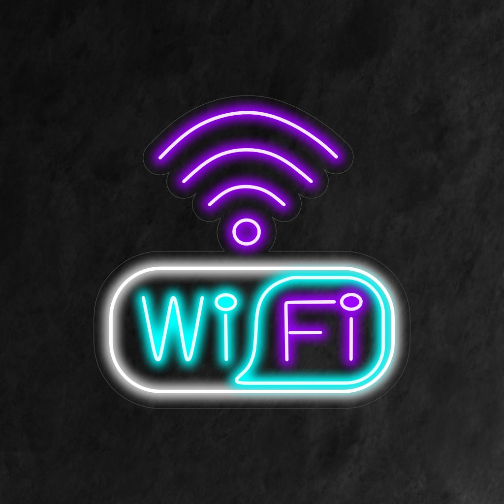 Ein Neonschild mit dem ikonischen Wi-Fi-Symbol, das für Technologie und Konnektivität steht.