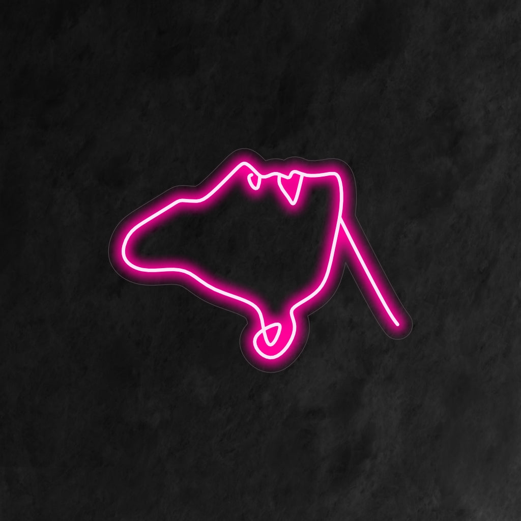 Ein abstraktes Neonschild mit dem Gesicht einer Frau, das jedem Raum eine zeitgenössische und künstlerische Note verleiht.