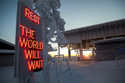 LED neon sign at a winter lodge