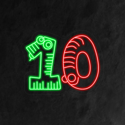 Das „10th Birthday Neon Sign“ besticht durch sein ansprechendes Design mit der leuchtenden Zahl „10“, die spielerisch festliche Elemente einbezieht. Perfekt, um bei der 10. Geburtstagsparty eines Kindes eine festliche und unvergessliche Atmosphäre zu schaffen.