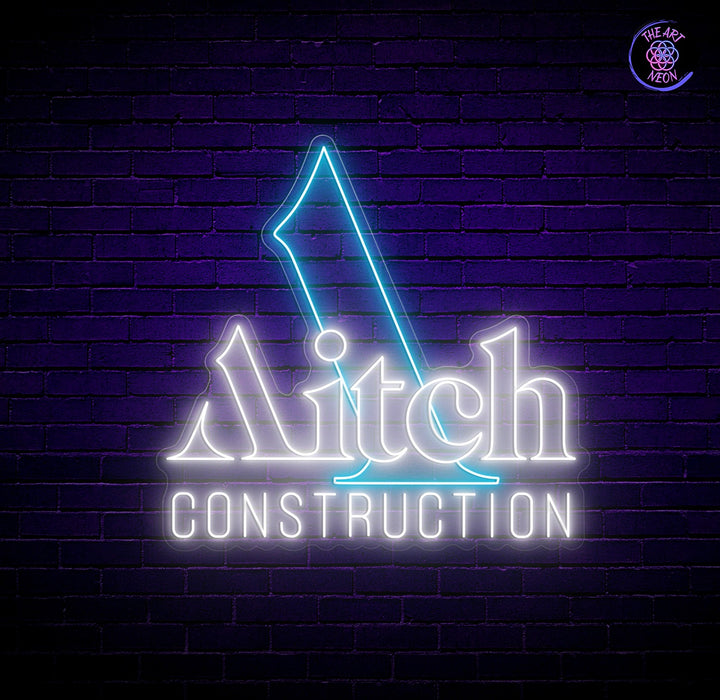 Beispielhafter Neon-Designentwurf eines aufwendigen Firmenlogos in 100 × 95 cm