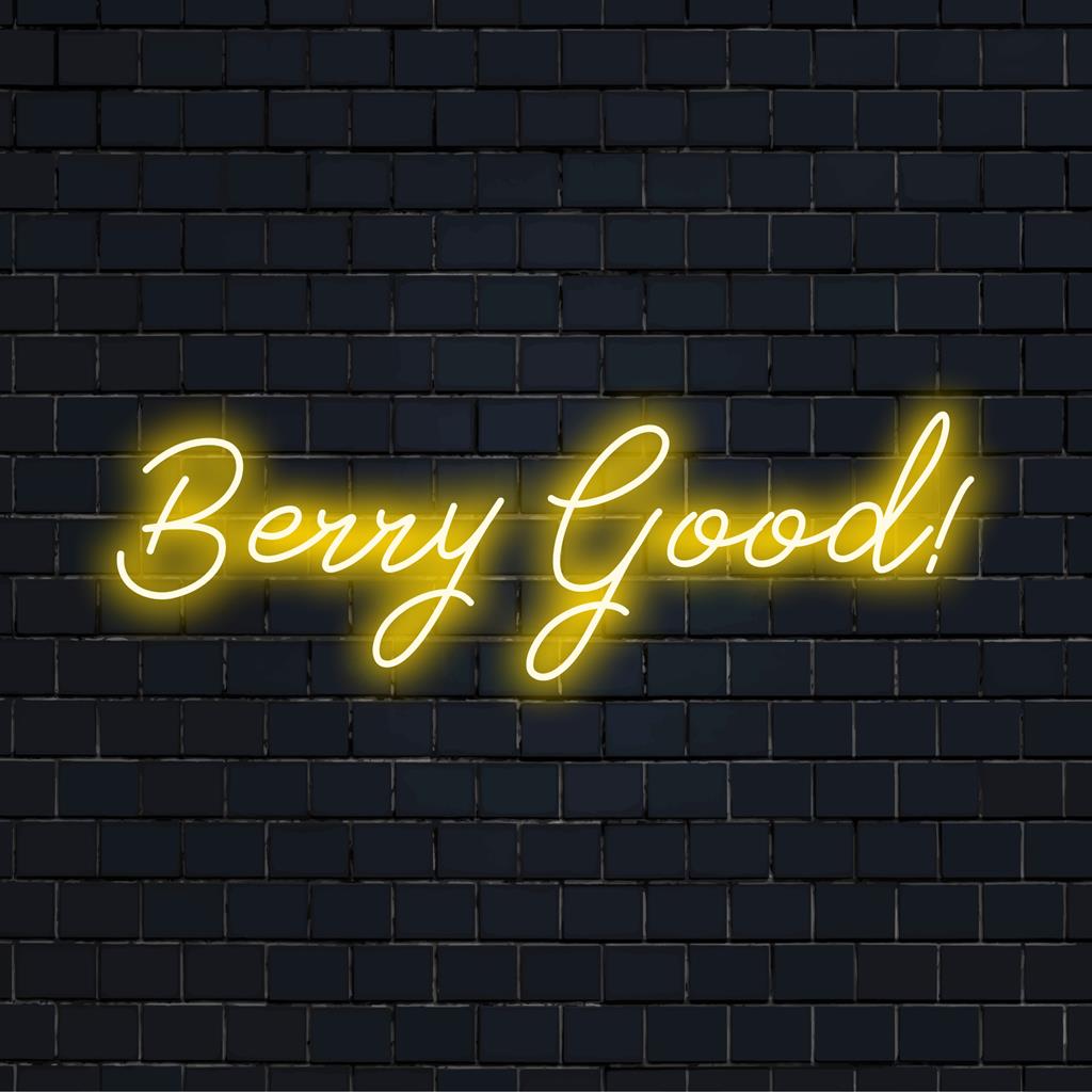 LED neon sign with vibrant text 'Berry Good!' showcasing playful design and modern LED charm. Perfect for unique decor.