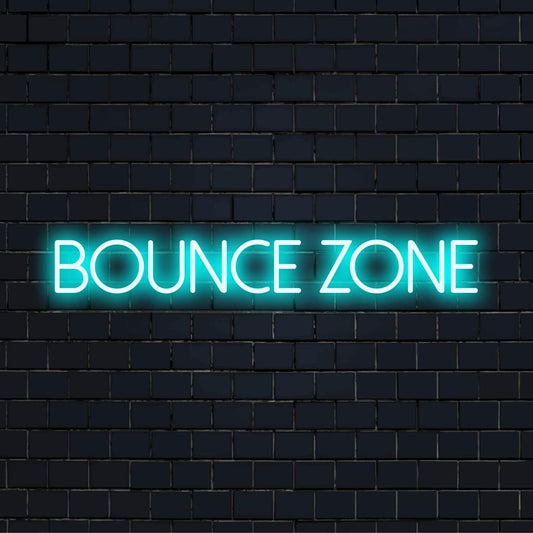 Bounce Zone LED-Neonschild leuchtet in leuchtenden Farben, perfekte maßgeschneiderte Lichtdekoration für verspielte und lebendige Räume.