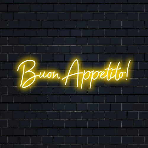 Das leuchtende LED-Neonschild „Buon Appetito!“ erhellt jeden Raum und bietet mit individueller Neonlichtkunst eine warme, einladende Atmosphäre.