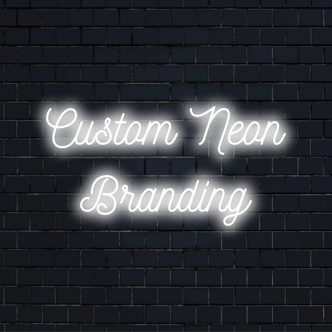 Custom LED neon logo sign with text "Custom Neon Branding"