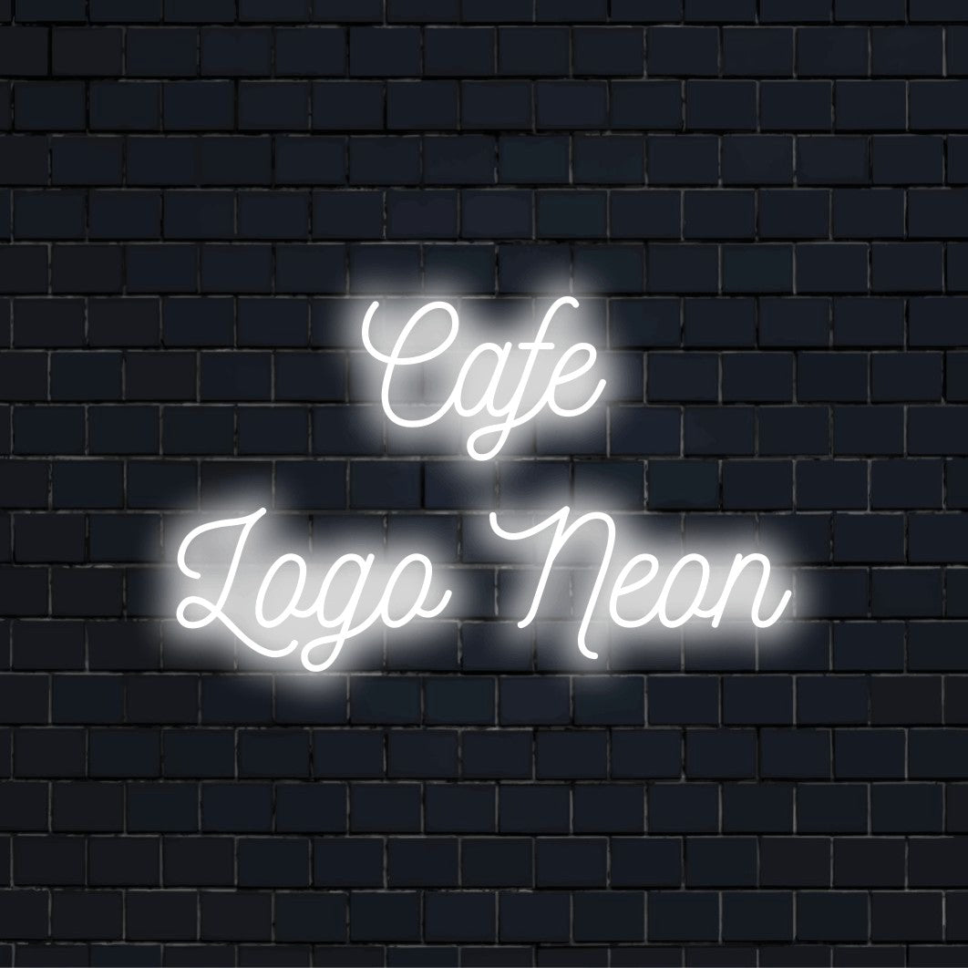 Custom LED neon logo sign with text "Cafe Logo Neon"