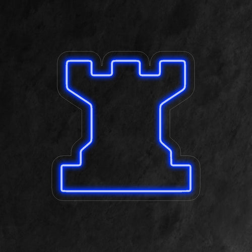 „Chess Rook Neon Sign“ – Ein auffälliges und strategisches Neonlicht, das das ikonische Schachturm-Design zur Schau stellt und Ihrem Raum königliche Eleganz und imposante Präsenz verleiht.