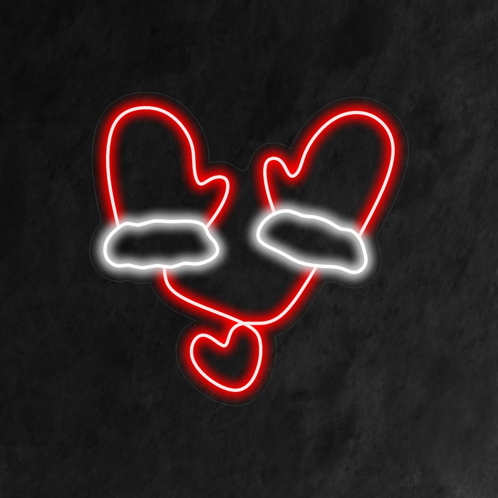 „Weihnachtshandschuhe-Neonschild“ – Ein festliches und fröhliches Neonlicht, das die kultigen Weihnachtshandschuhe präsentiert und Ihren Raum mit warmer und fröhlicher Weihnachtsstimmung erfüllt.