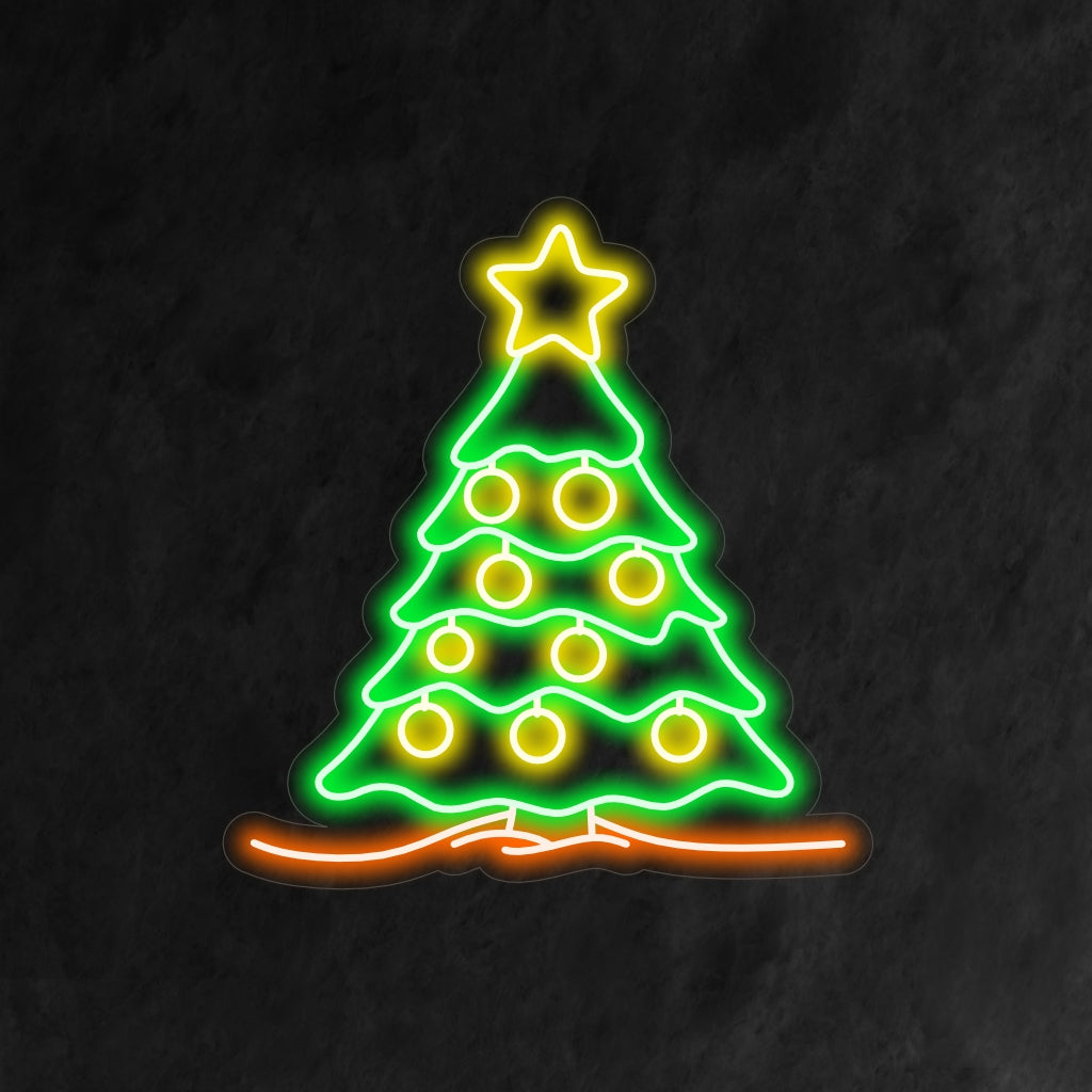 „Weihnachtsbaum mit Stern-Neonschild“ ist eine festliche und klassische Ergänzung für Ihr weihnachtlich gestaltetes Interieur. Ein Neonlicht, das die Magie eines geschmückten Weihnachtsbaums einfängt.