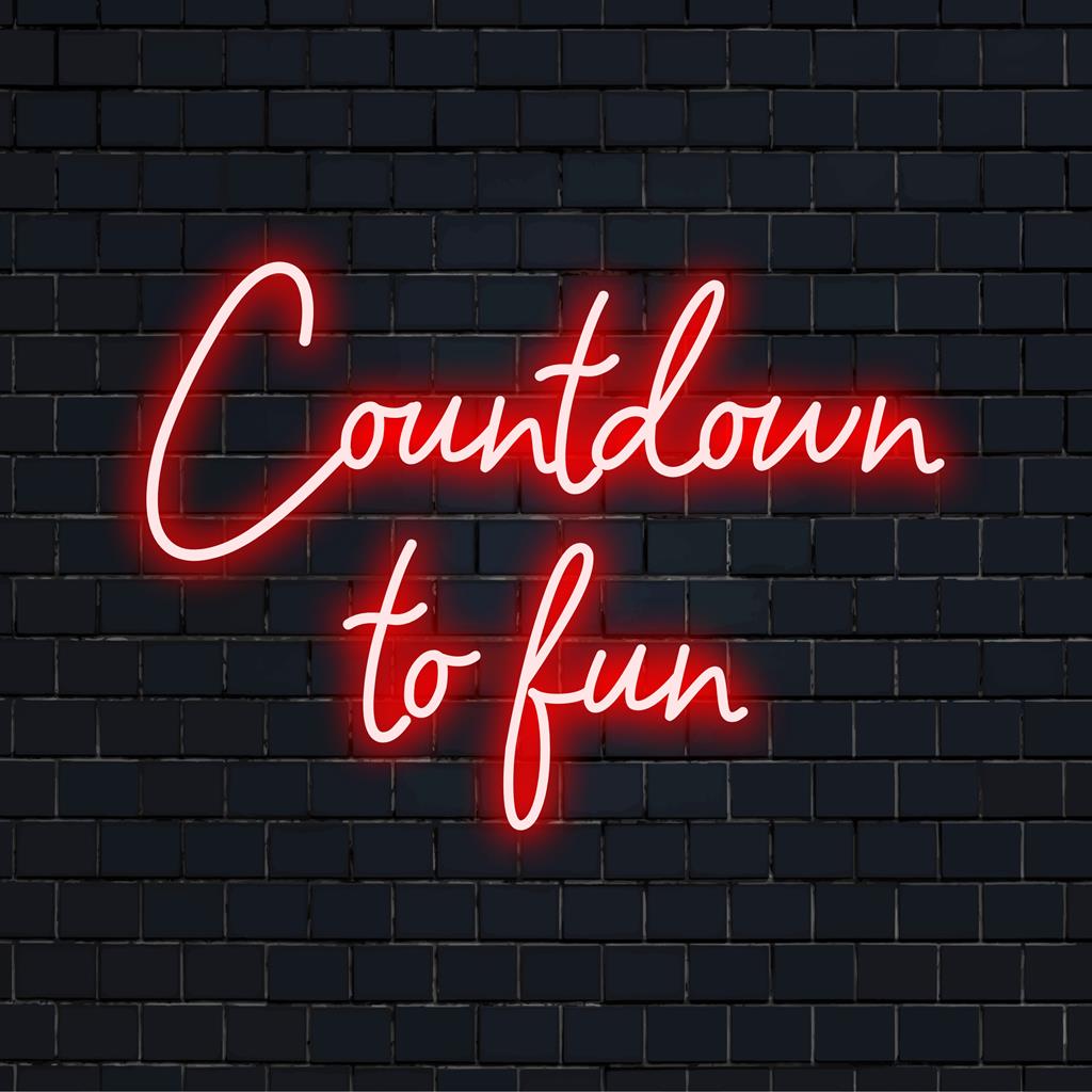 Lebendiges LED-Neonschild mit „Countdown To Fun“, perfekt für lebhafte Räume. Individuelle Neonlichtkunst, die Ihre Einrichtung aufwertet.