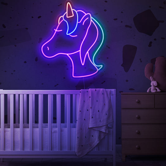 "Cute Unicorn Neon Sign" lights up with a neon glow, infusing your child's space with enchanting and adorable vibes, ideal for creating a dreamy and magical ambiance in bedrooms or play areas.