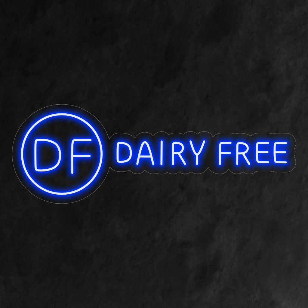 „Dairy-Free Neon Sign“ leuchtet in Neonfarben und erzeugt eine moderne und gesundheitsbewusste Atmosphäre – perfekt für Einrichtungen, die milchfreie Optionen anbieten.