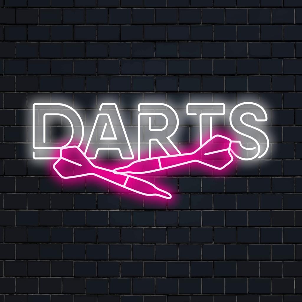 Individuelles LED-Neonschild mit lebendigem Darts-Design, perfekt für einzigartige Wanddekoration und personalisierte Neon-Kunstbeleuchtung.