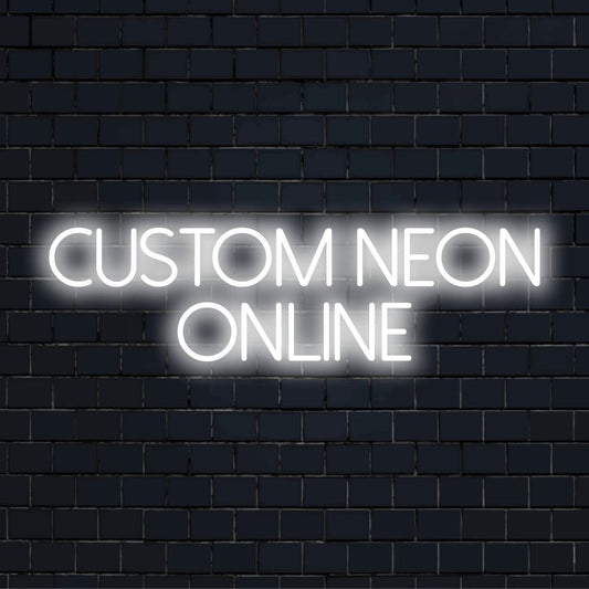 Custom LED neon text sign reading "Custom Neon Online"