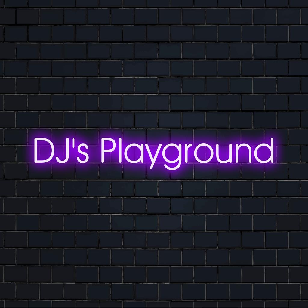 A vibrant custom LED neon sign reading Dj's Playground, ideal for unique decor or personalized lighting enhancement.
